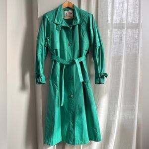 Women’s Vintage 70s 80s Spring Turquoise Blue London Fog Trench Coat, Size 6 EUC